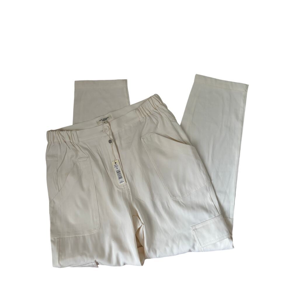 NWT Max Studio London Ivory Cargo Utility Pants Relaxed Tapered Casual Trousers - Picture 4 of 7